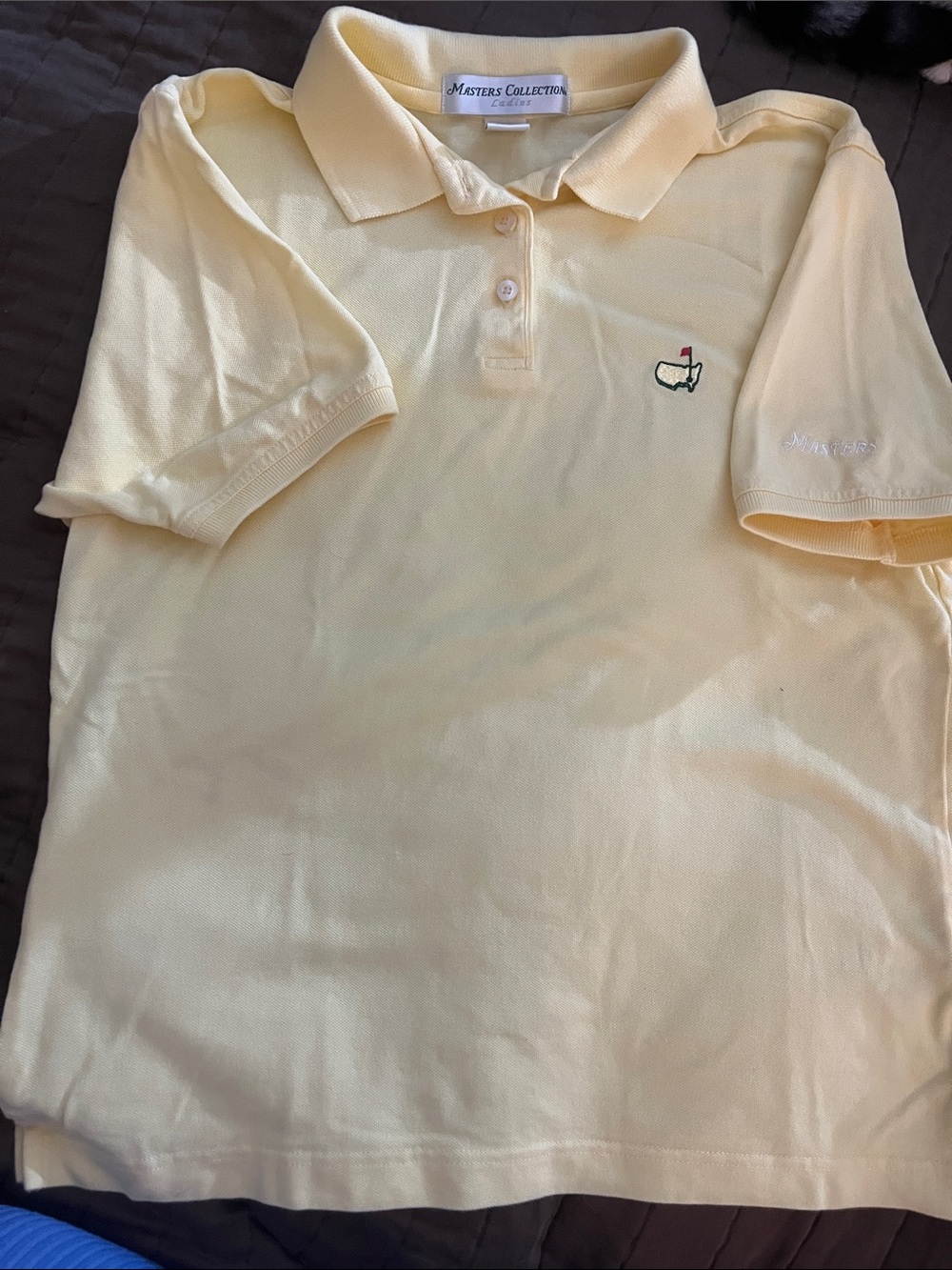 Masters Pale Yellow Button-Down Polo with Golf Flag Emblem